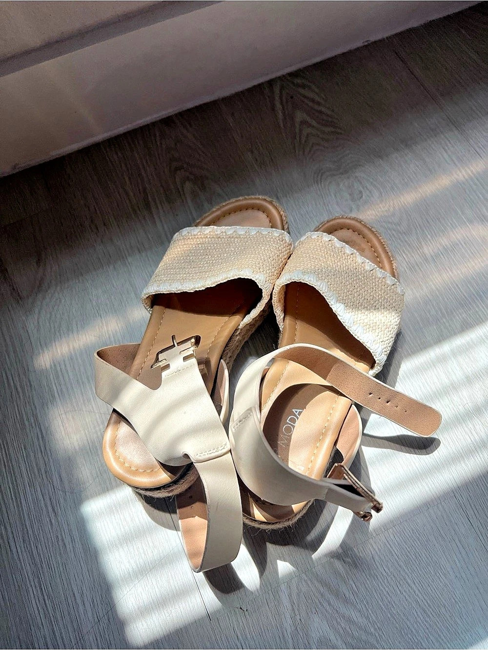 Top Moda Woven Strap Sandals Cream & Brown US 8